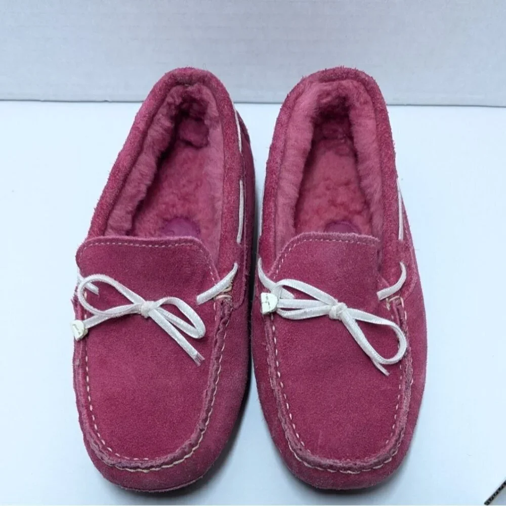 Cole Haan Suede Moccasins Girls Size 10 Faux Shearling Slippers Pink